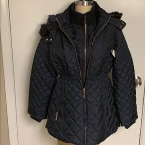 Navy Quilted 3/4 Lenth Puffer Coat w/Vest, New!